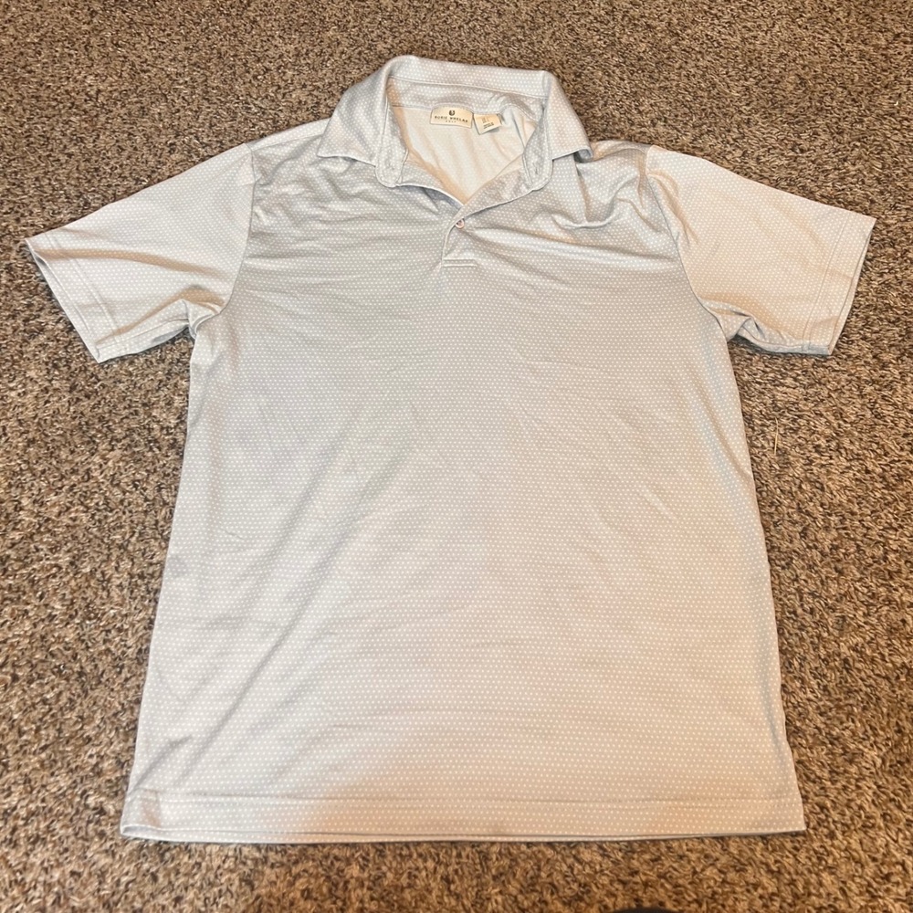 Rorie Whelan Golf Polo Shirt Women's Small Light Blue Dot Pattern Short‎ Sleeve
